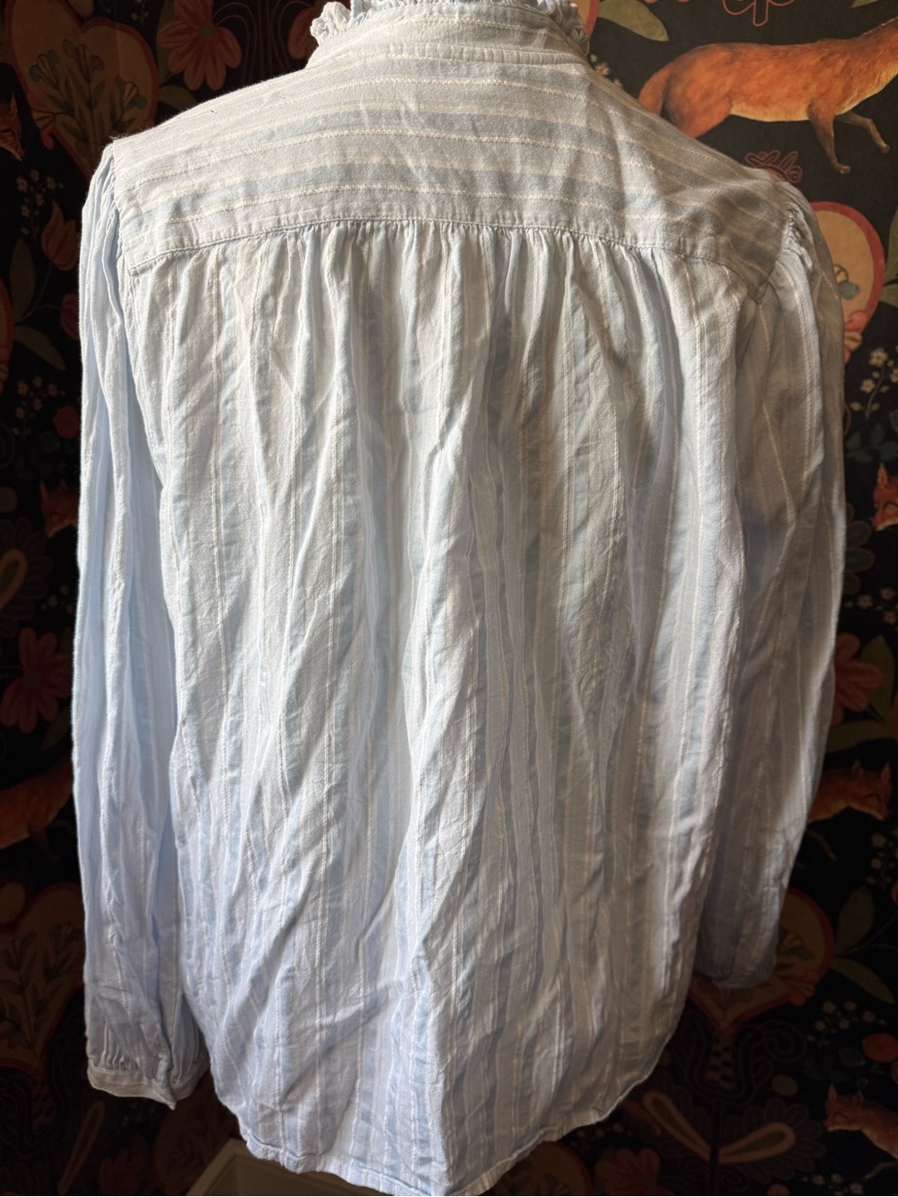 Madewell Ruffled Popover 100% Cotton Blue Stripe Blouse Shirt Size M - Picture 4 of 8